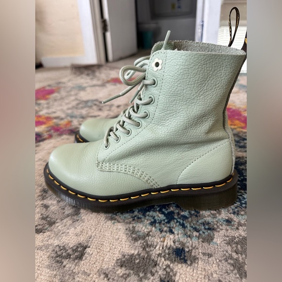 Dr Doc Marten Sage Green Pascal 1460 Virginia Leather Lace Up Combat Boots Sz 7 - Picture 4 of 7